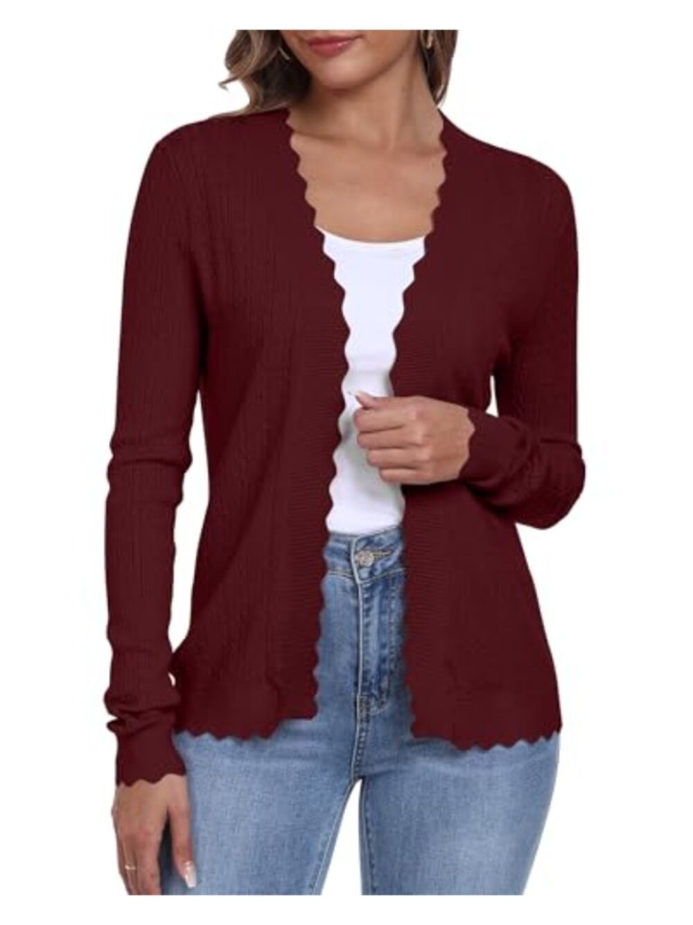 Women's Lightweight Crochet Open Front Cardigan Long Sleeve Knit Sweater